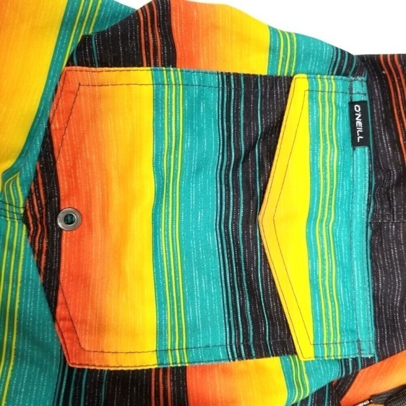 O'Neill 90s Y2k Striped Santa Cruz 11 Inch Board Shorts Swim Trunks Men 36 Green - Picture 9 of 11